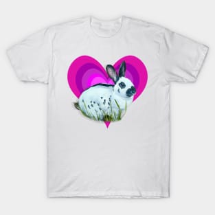 Gorgeous English Spot rabbit on a rainbow purple heart! T-Shirt